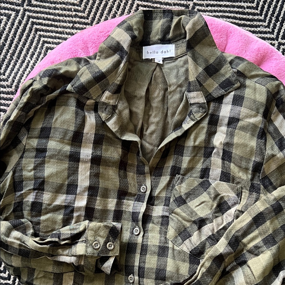 Bella Dahl Olive and Black Checkered Shirt